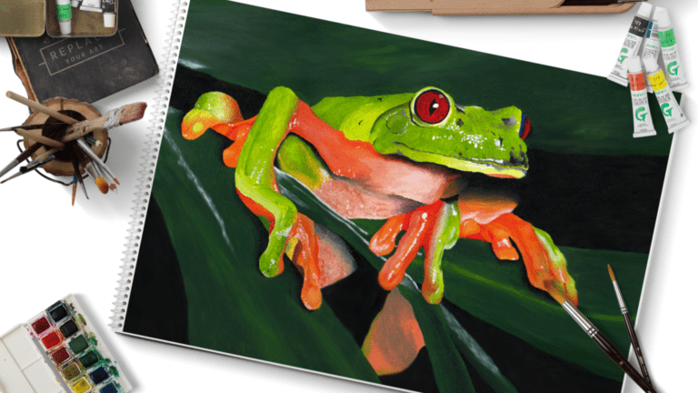 green tree frog acrylic painting V4