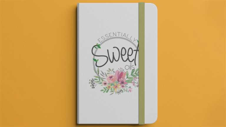 Logo & Brand development for 'Essentially Sweet' Oils notebook mockup