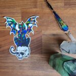 Custom holographic vinyl decals pt 2 -Dark Magic themed cat & skull Vinyl sticker with shattered holo layer