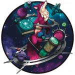 Character Design in Procreate - The Fox Astronomer - galaxy final design round