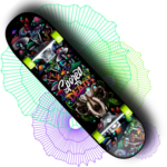 Mushroom skull skateboard wall art with Spored to Death vinyl wrap applied to skateboard deck